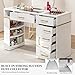 Belandi Manicure Table Nail Station for Nail Tech, Glass Top Nail Table Acetone Resistant w/Dust Collector, 7 Drawers & 3-Tier Shelves, Nail Beauty Workstation w/Wrist Cushion, Golden Handles(White)