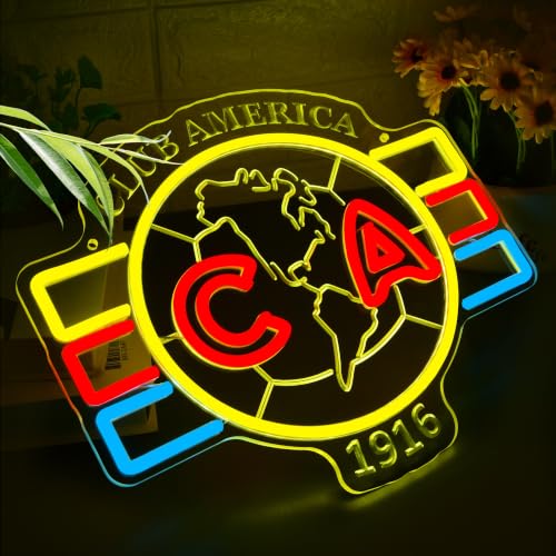 Image of Football Neon Sign for Wall Decor Soccer Team Logo LED Light for Man Cave | Dimmable football neon light, bedroom, bar, party, fans club wall decor, gifts for soccer team fans, size 13.7*11.4 in