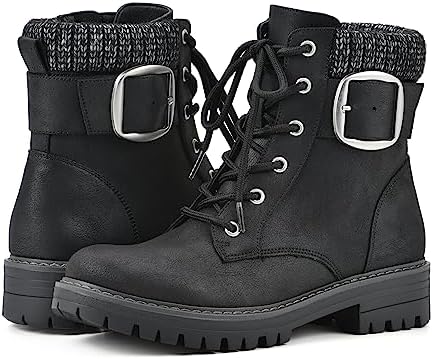 CLIFFS BY WHITE MOUNTAIN Women's Shoes Mentor Block Heeled Lace-Up Ankle Bootie, Black/Fabric, 7.5 M | Image 1