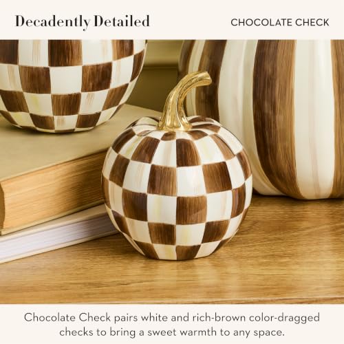 Image of MACKENZIE-CHILDS Resin Pumpkin, Mini, Dark-Brown-and-White Chocolate Check
