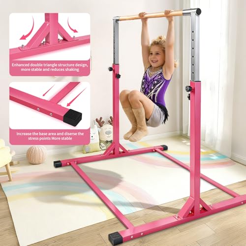 SERMEJO Gymnastics Kip Bar for Kids Training Horizontal Bar for Home Ages 3-15 Adjustable Height Gym Equipment Indoor Non-Slip with Rings by SERMEJO - Used condition - Image 2