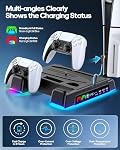 PS5/ Slim/Pro Stand for Disc & Digital Console, PS 5 Cooling Station with Dual Controller Charging Station for PlayStation 5 Console, 3-Level Fan PS5 Controller Charger Accessories Stand-Black