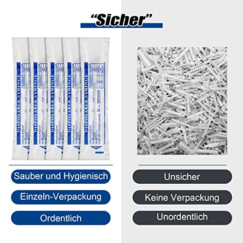 50 Stück Spritzen, Einwegspritze Plastikspritze Dosierspritze in Einzelverpackung. Ideal für feine Dosierungen, Hobby, Handwerk und Haustiere (50, 1ml)