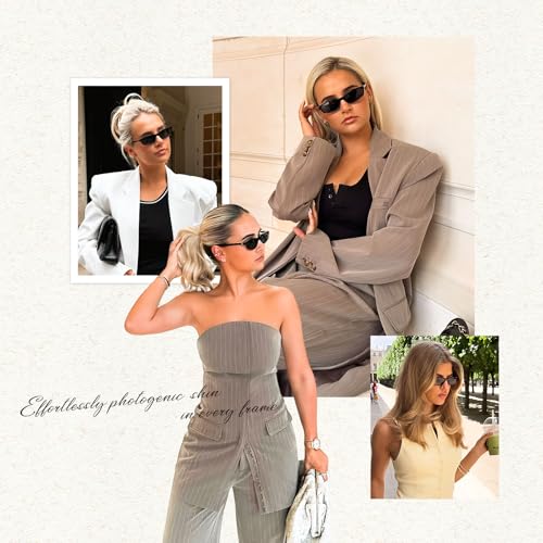 mosanana Retro Cat eye Sunglasses Rectangle Oval Y2k Women 90s Trendy Narrow Small MS525834