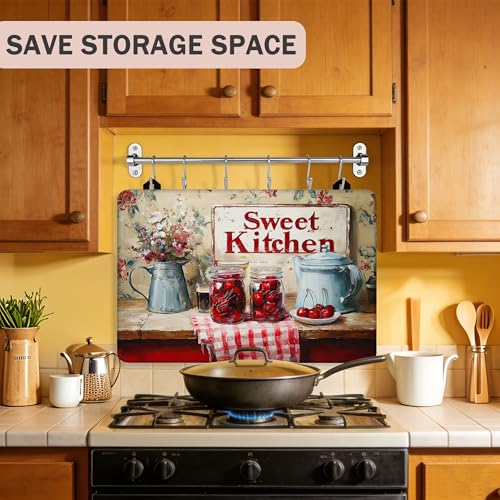 Image of Multi-Design Silicone Stove Cover for Glass /Electric Stoves - 3-in-1 Heat-Resistant Protector Mat, Non-Slip Drying Rack (Teapot, 28 inch L x 20 inch W)