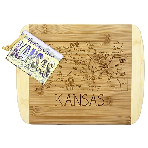 Image of Totally Bamboo A Slice of Life Kansas Engraved Map Cutting Board