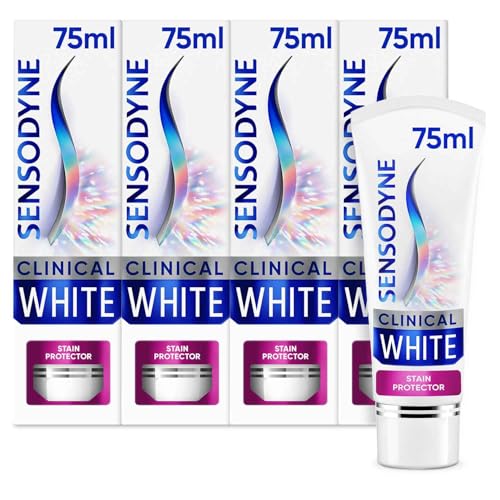 Sensodyne Toothpaste Clinical White Teeth Whitening Toothpaste for Sensitive Teeth Stain Protector Mint Toothpaste Multipack 4 x 75ml