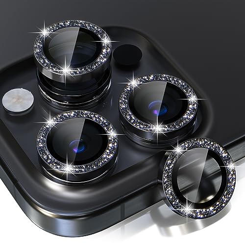Image of Choiche Compatible for iPhone 15 Pro /iPhone 15 Pro Max Camera Lens Protector Bling, 9H Tempered Glass Camera Cover Screen Protector Metal Ring Decoration Accessories (Glitter-Black)