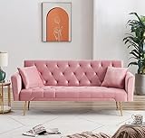 Pink Velvet Sofa Bed with 3 Adjustable Backrests, Chrome Legs - Convertible, Folding Sleeper Couch for Living Room, Office