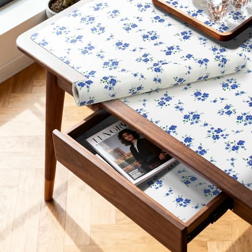 RAY STAR 18 Inch x 8 Ft Shelf Liner for Kitchen Cabinets, Non-Adhesive Cabinet Liner Washable, Drawer Liner for Dresser Non-Slip Bathroom [Blue Cream Floral] — view 2