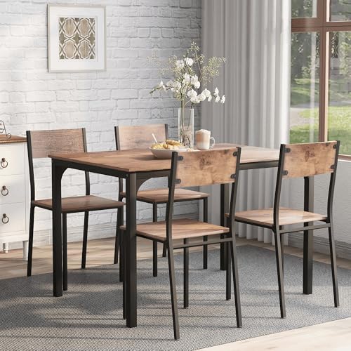 Ensemble de salle à manger marron vintage table stable et chaises ergonomiques - 6