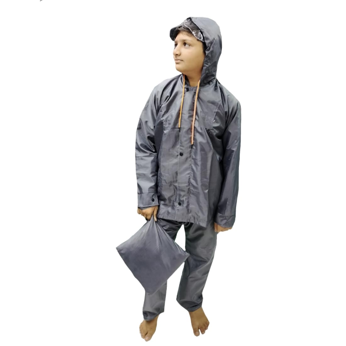 D8211K Rain Coat for Chindren's, Waterproof Raincoat for Kids with Pant Set, Rain Coat for Children with Bag (Grey, 8 Years - 9 Years) 3