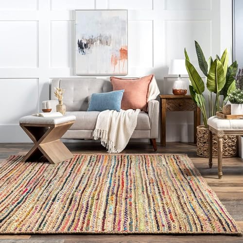 Image of Handwoven Natural Jute Braided Carpet Mats | Reversible Floor Covering Carpets Rug Mat | Anti Slip Backing Heavy Carpet Runner for Living Room Bedroom Carpet Jute- chindi (4x6 feet)
