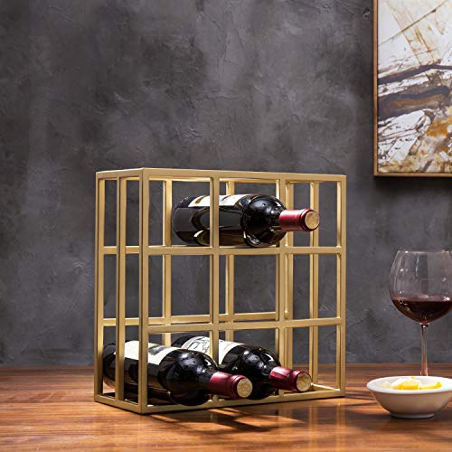 Mygif Modern Brass Metal Tabletop Wine Bottle Rack Holder With 9 Slots - Fit Standard Size Bottles #TOP2