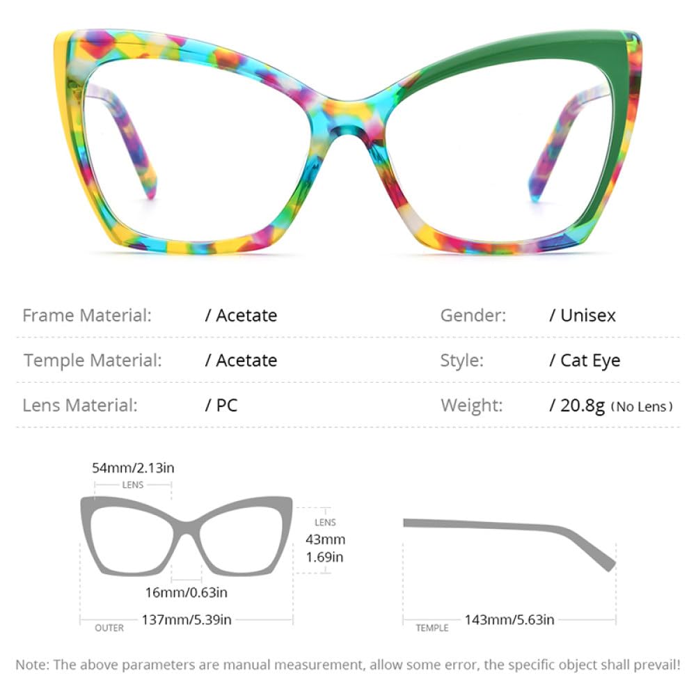 MUTYNE Mehrfarbige Acetat-Brillengestelle für Damen, trendige Cat-Eye-Brillen, Brillen