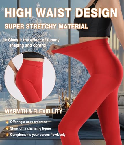 Image of MERYLURE Fleece Lined Tights Women, Winter Warm Opaque Thermal Pantyhose, High Waisted Thick Control Top Leggings