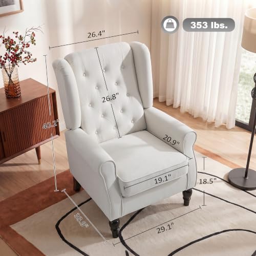 Image of HOMCOM Comfy Accent Chair for Living Room, Wingback Armchair, Cream White
