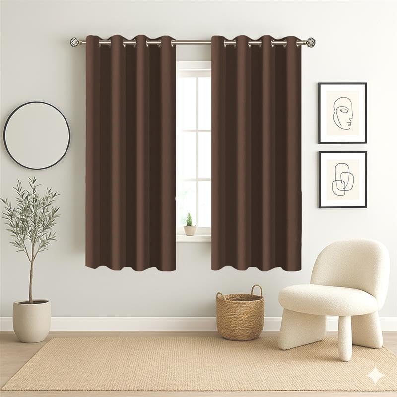 Image of Homestan 90% Blackout Window Curtains 5 Feet Long Set of 2, Room Darkening Parda with Grommet Design for Home Decor (5x4 Feet,Brown)