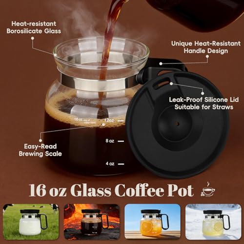 16 Oz Glass Coffee Pot Mug with Spill Proof Lid, Heatproof Clear Cup for Travel & Office, Gift for Coffee Lovers (1 Pack) - Image 3