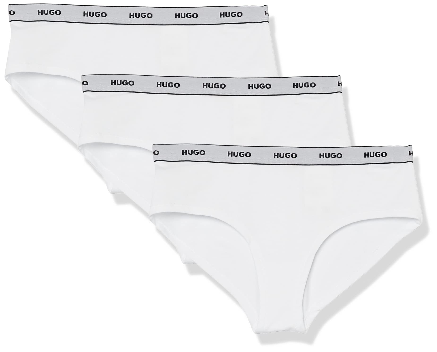 HUGO Women's 3-Pack Repeat Logo Cotton Stretch Hipster Briefs Thong Panties, Chalk White, S