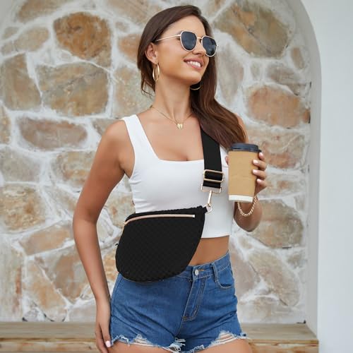 Image of Woven Crossbody Bags For Women, Checkered PU Waist Pack Travel Sling Bag