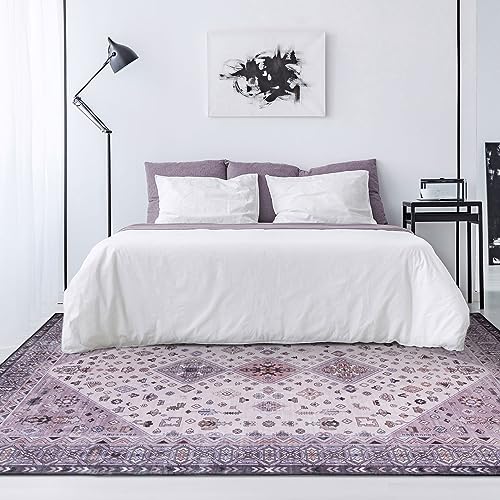 TALETA Waschbarer Teppich Wohnzimmer, Kurzflor Teppich Bunt, Vintage Orientalischer Teppich Groß...
