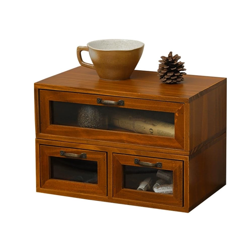 CTRLZS Dresser Table Wooden Drawer Storage Box, Desktop Organizer,Increased Shelf Cabinet for Computer Monitor Double Drawer