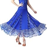 Gonna per danza del ventre, da donna, con flamenco, in chiffon, con fessura, maxi gonna a doppio strato, con volant, gitana, danza del ventre, sexy, estensibile, per la danza, R blu., M