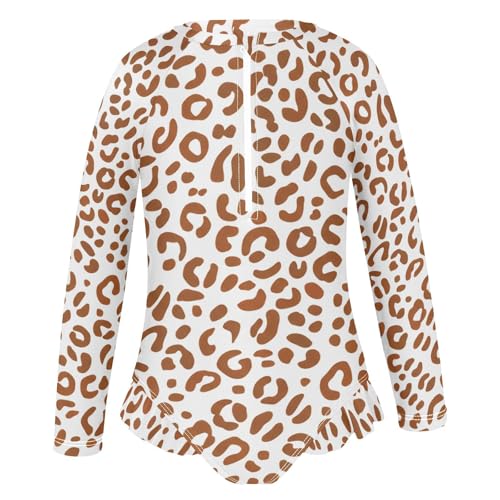 Leopard Brown Beige Spots Girls Long Sleeve One-Piece Swimsuit UV Protection Swimwear Bathing Suit 208617862