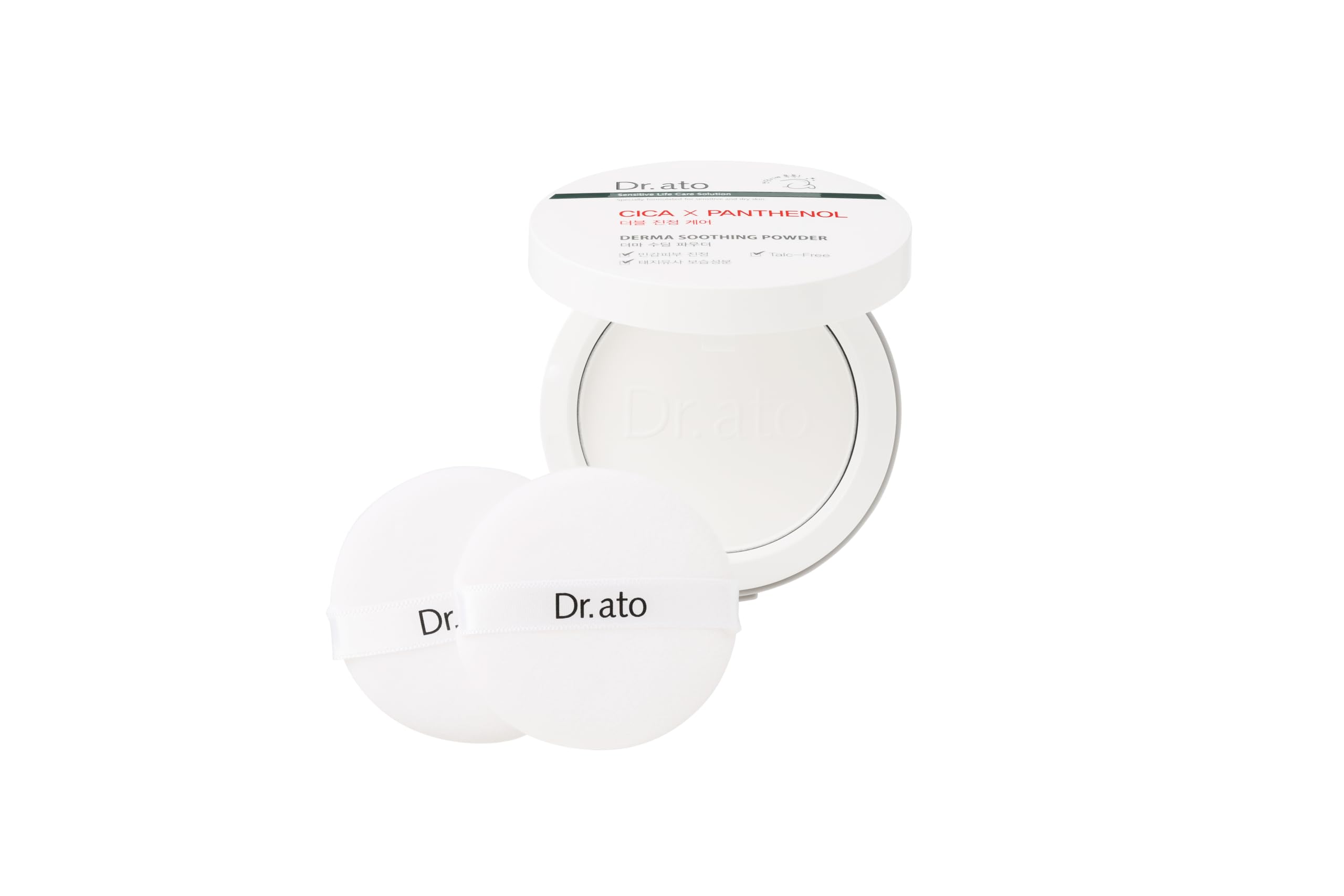 Dr.ato Talc-Free Baby Powder with Puff, Soothing Relief, Rash Prevention, with Cornstarch, Absorbs Sweat, Fragrance-Free, Korean Skincare (0.71 Oz)