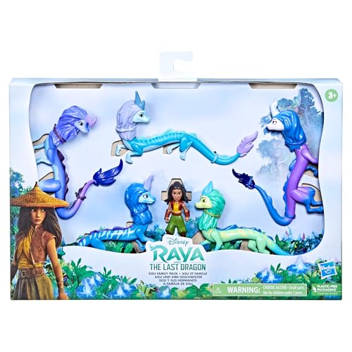 Disney Princess Raya and The Last Dragon Sisu Family Pack, Includes 5 Dragon Toys and Raya Doll, Toys for Kids 3 and Up