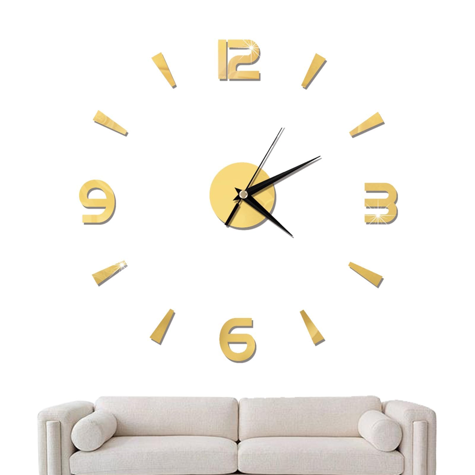 Horloge murale 3D dorée en acrylique effet miroir pour le salon