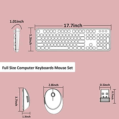 Colorful Computer Wireless Keyboard Mouse Combos, Typewriter Flexible Keys Office Full-Sized Keyboard, 2.4GHz Dropout-Free Connection and Optical Mouse (White-pink)