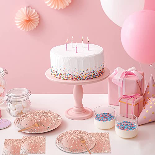 96 Pieces Birthday Tableware Set For Pink Rose Gold Birthday Table Decorations Supplies Pink Rose Gold Birthday Dessert Plates Napkins Forks For 24 Guests Women Birthday Disposable Party Favors #TOP6