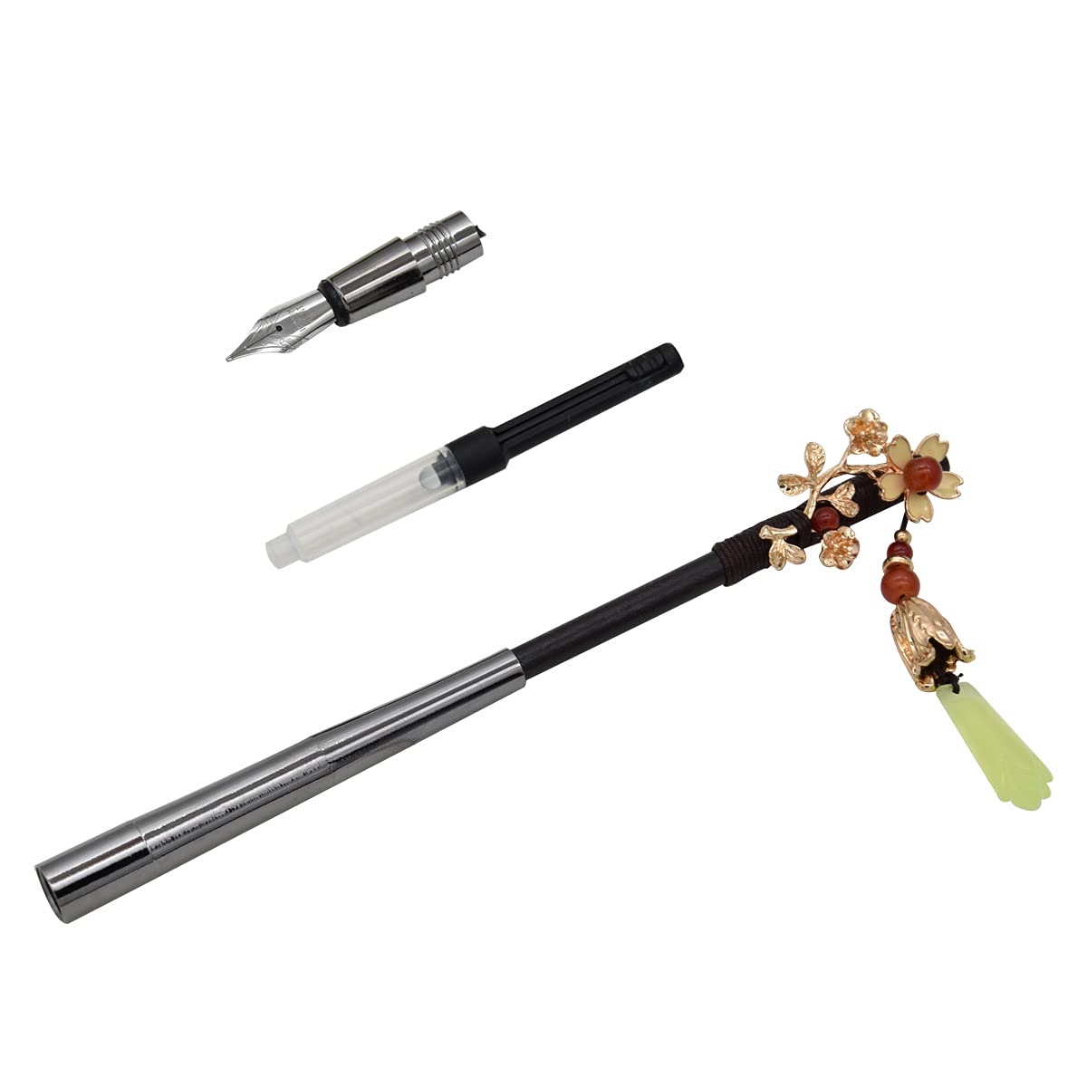 Set Penna Stilografica Cinese Retrò - Con Convertitore, Inchiostro Nero E 5 Cartucce Colori - Confezione Regalo Blu - 2