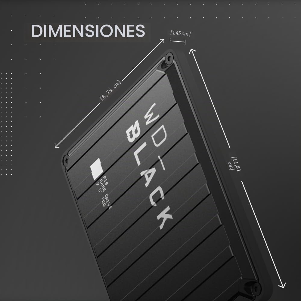 WD_BLACK P10 2TB Game Drive HDD portátil, USB 3.2 Gen 1, hasta 130 MB/s, Type-A compatible con Playstation, Xbox, PC y Mac