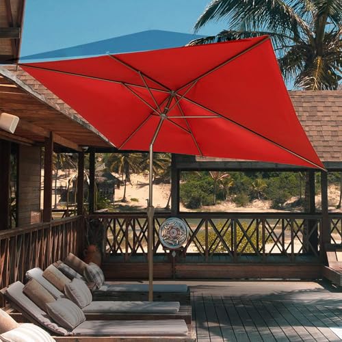 Image of Abba Patio 6.5FT Outdoor Patio Umbrella Outdoor Table Umbrella with Crank Market Umbrella 6 Sturdy Ribs UV Protection Waterproof and Push Button Tilt for Garden Deck Backyard Pool,Dark Red