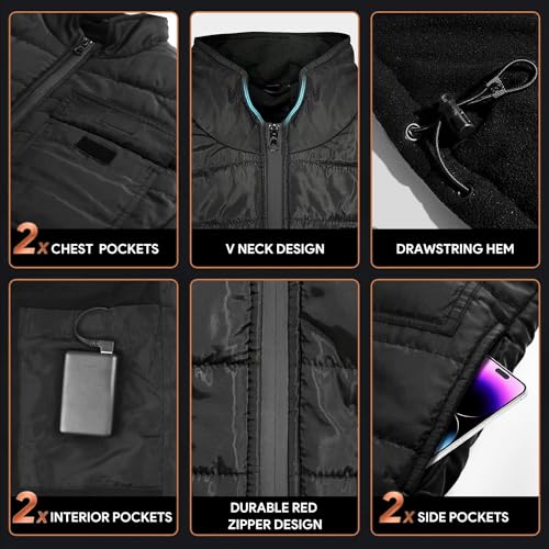 Image of Heated Vest for Men Women, 6 Pockets, 4 Heating Zones, Electric Outdoors Heating Jacket Coat (Battery Not Included)