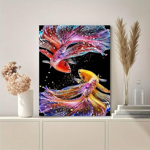 Toile poisson rouge avec cadre 40 x 60 cm pour décoration salon et bureau moderne