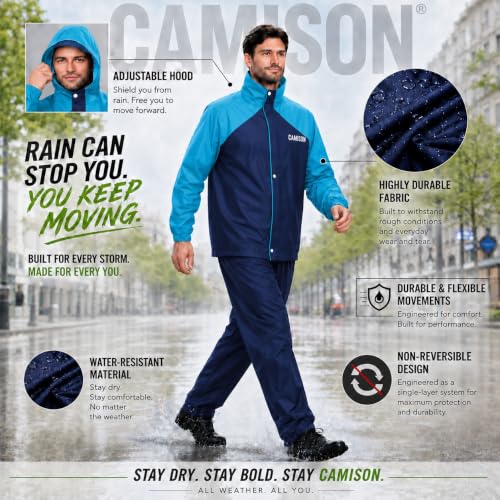 Image of Mens Raincoat Suit with Pant Set Eluxia Series | Waterproof Lightweight Breathable Rain Wear | Elastic Cuff & Waterproof Zipper Raincoat for men waterproof