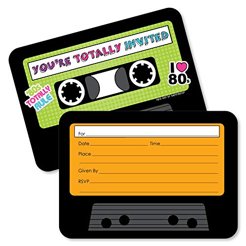 Big Dot of Happiness 80's Retro - Shaped Fill-In Invitations - Totally 1980s Party Invitation Cards with Envelopes - Set of 12