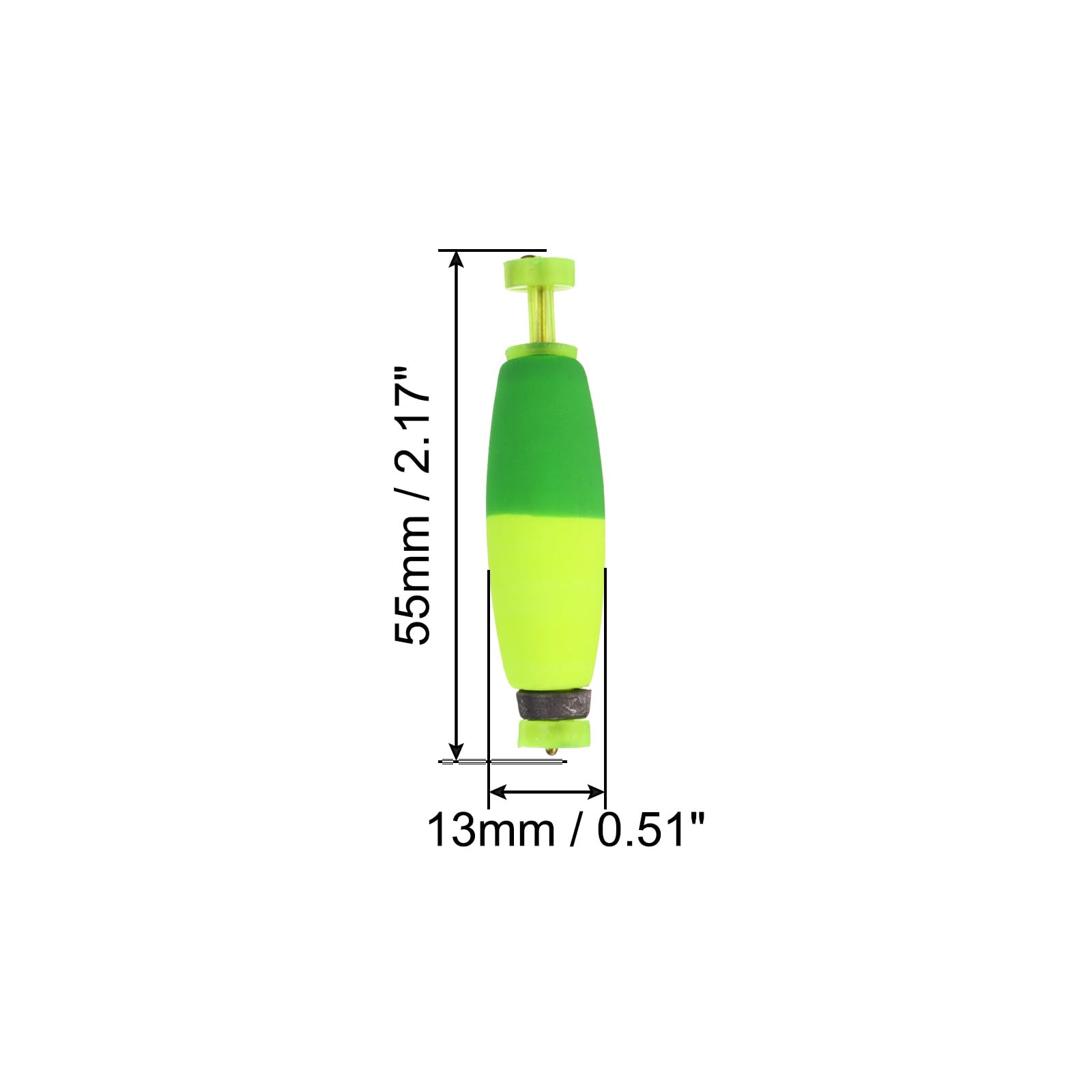 PATIKIL Fishing Bobbers Floats, 10Pcs 54x13mm EVA Spring Foam Floats Weighted Bobbers Buoy for Crappie Bass Trout Green Yellow - Image 2