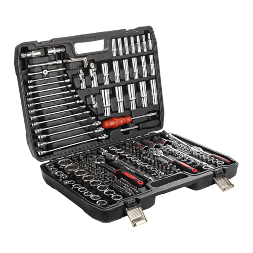 BREEZENEST 216Pcs Socket Set Ratchet Tool Kit with Case 72-Tooth Chrome Molybdenum Ratchet Wrench Torque Socket Bit Set & Hex Keys Complete Mechanic Tool Set for Car Bicycle Auto Home Repair