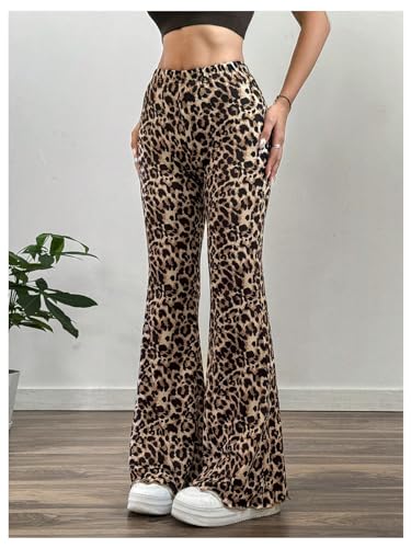 GORGLITTER Women's Y2k Leopard Skinny Pants Elastic Waist Flare Leg Cheetah Trousers3