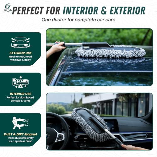 Image of Car Duster Microfiber Brush with Extendable Handle, Scratch-Free Lint-Free Paraffin Wax Coated Car Cleaner Brush for Interior & Exterior, Essential Car Cleaning Accessories for SUV, Windshield