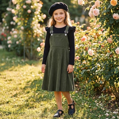 Image of HIHA Little Girls Adjustable Corduroy Pinafore Overall Dress Set Size 6-12