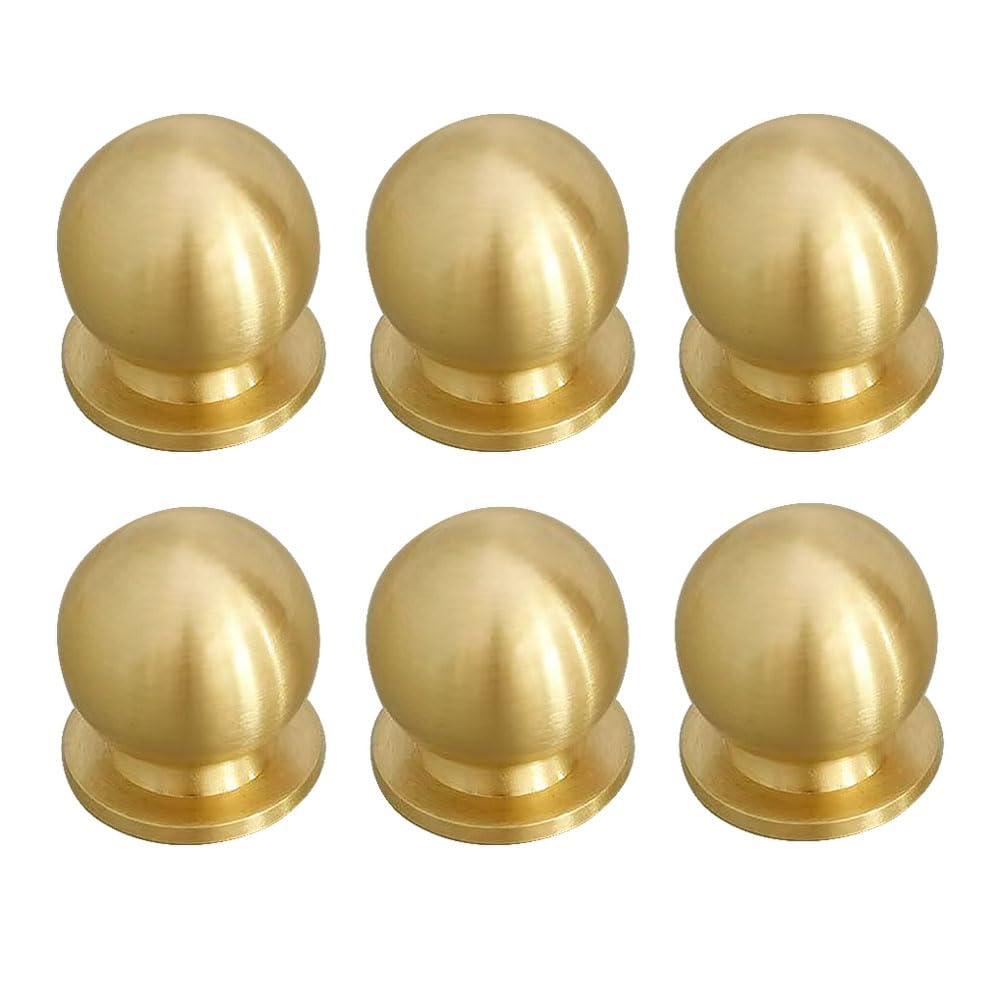 TKWINKT 6 Pack Cabinet Knobs Gold Knobs for Dresser Drawers Solid Brass Cabinet Door Knobs 0.78inch(20mm) Dresser Drawer Knobs