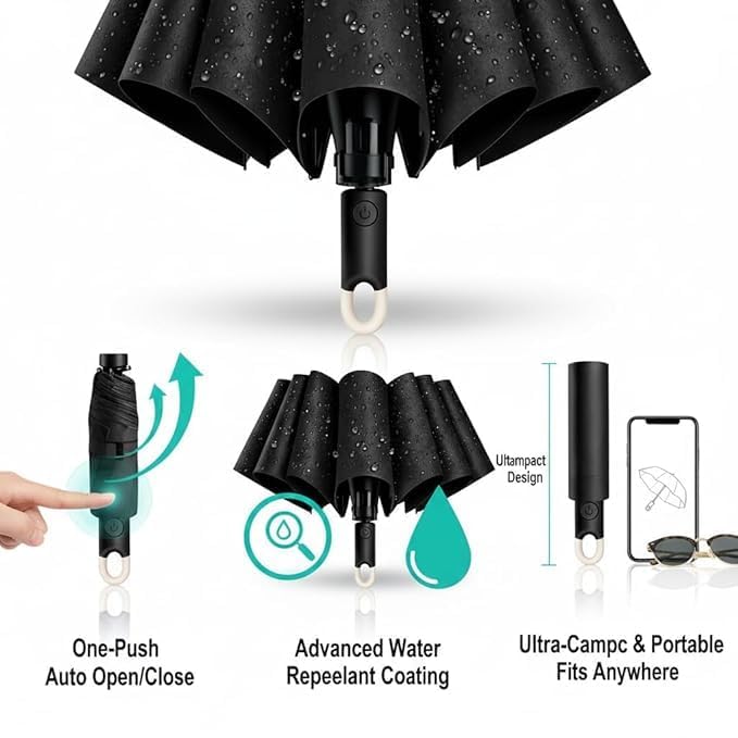 Image of Umbrella for Women | Umbrellas for Men | UV Coated 3 Fold Umbrella for Rain with Auto Open and Close Small Folding Travel-Foldable Windshield