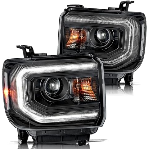 Aosky HID/Xenon Headlight Assembly for 2016 2017 2018 GMC Sierra 1500 with LED DRL Projector Factory OE Replacement Pair Set Black Housing Cover