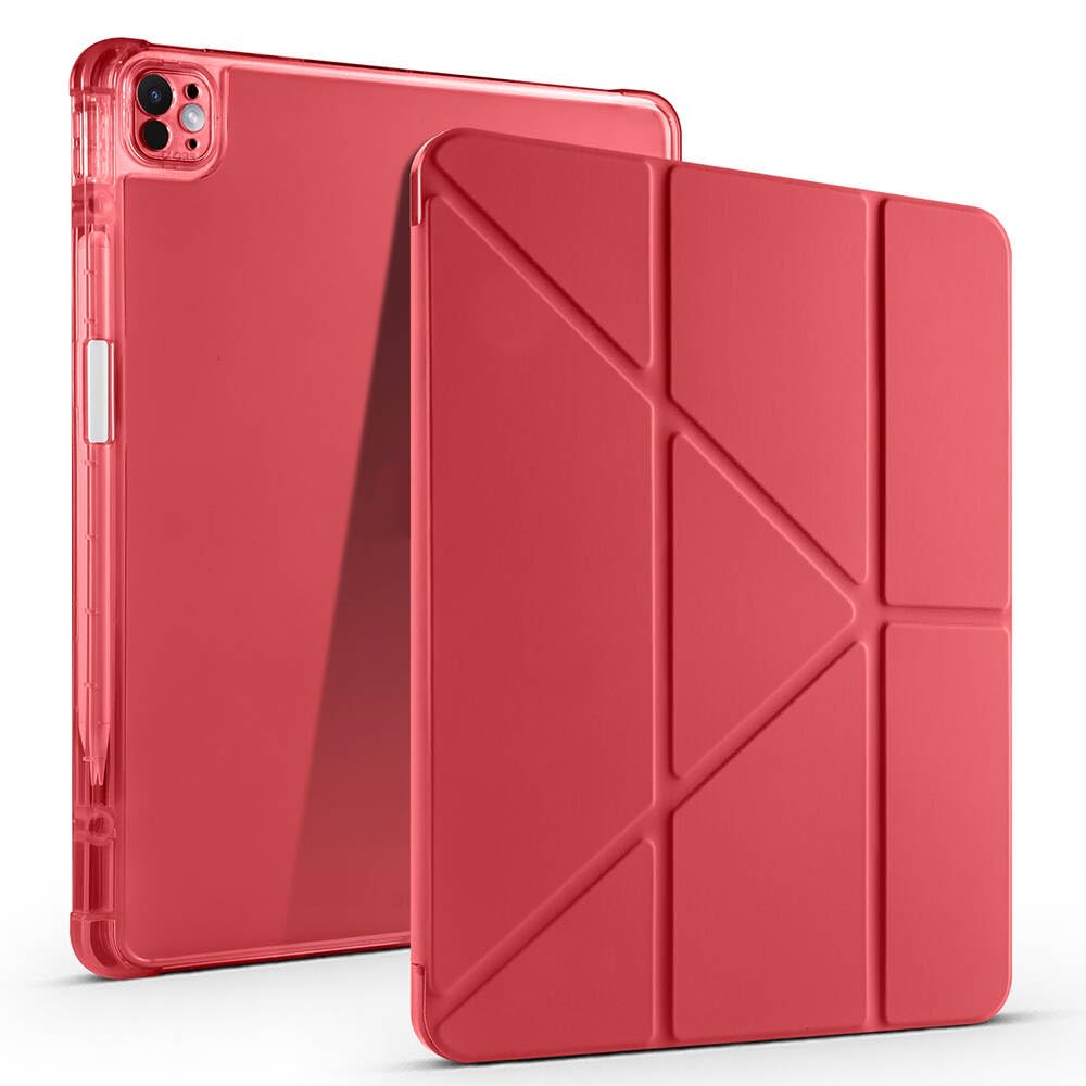 Zore Apple ile uyumlu iPad Pro 13 2025 M5 Kılıf Zore Tri Folding Kalem Bölmeli Standlı Kılıf Kırmızı